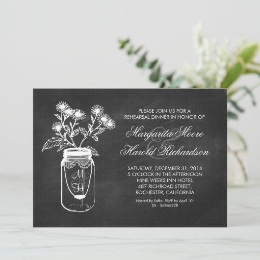 Uitnodigingen voor het diner van Chalkboard mason  (Staand voorkant)