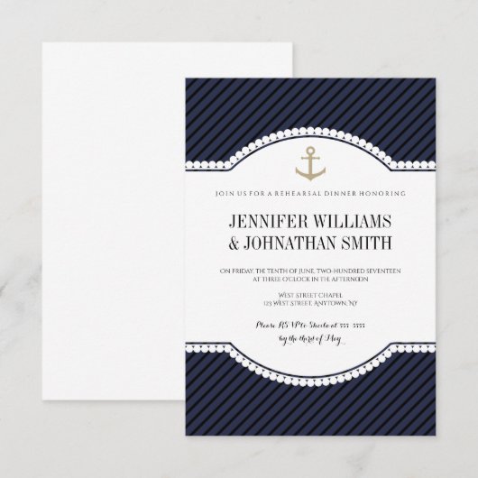 Uitnodigingen voor het diner voor goudmarineschepe (Voorkant / Achterkant)