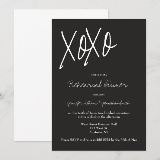 Uitnodigingen voor het diner XO grijze repetities (Voorkant / Achterkant)