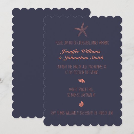 Uitnodigingen voor het dineren van marineshell (Voorkant / Achterkant)