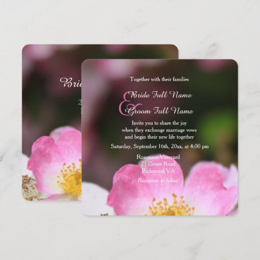  uitnodigingen voor het huwelijk met roze roze roz (Voorkant / Achterkant)