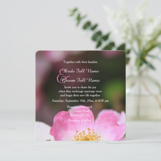  uitnodigingen voor het huwelijk met roze roze roz (Staand voorkant)