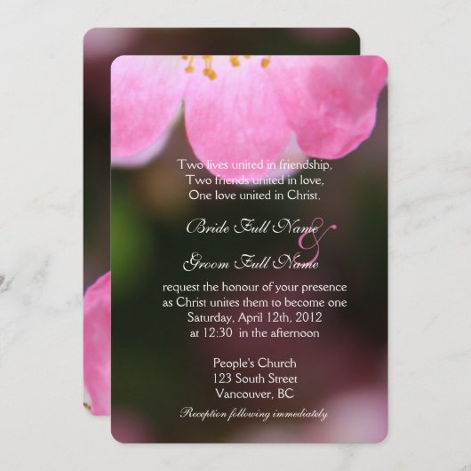  uitnodigingen voor het huwelijk met roze roze roz (Voorkant / Achterkant)