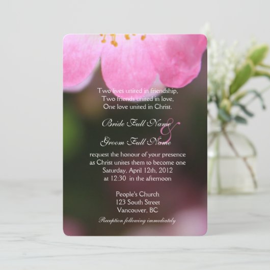  uitnodigingen voor het huwelijk met roze roze roz (Staand voorkant)