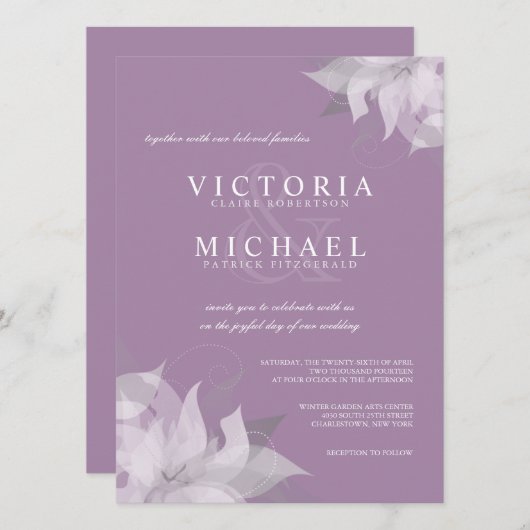 Uitnodigingen voor het huwelijk van lavender en Wh (Voorkant / Achterkant)