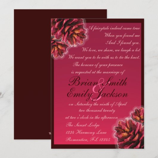 Uitnodigingen voor het huwelijk van roze bruine de (Voorkant / Achterkant)