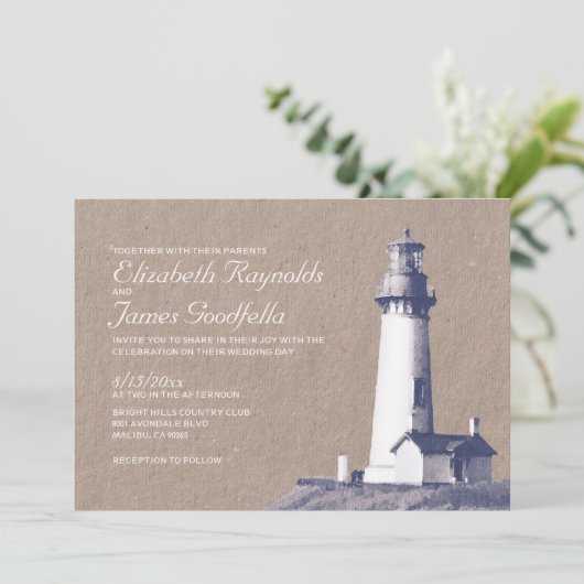 Uitnodigingen voor het huwelijk van vuurtoren (Staand voorkant)