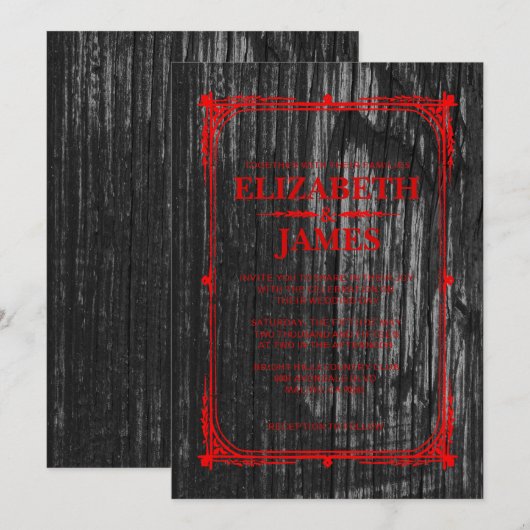 Uitnodigingen voor het huwelijk van zwarte en rode (Voorkant / Achterkant)