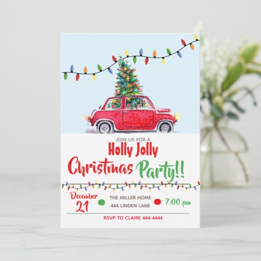 Uitnodigingen voor het kerstfeest Holly Jolly (Staand voorkant)