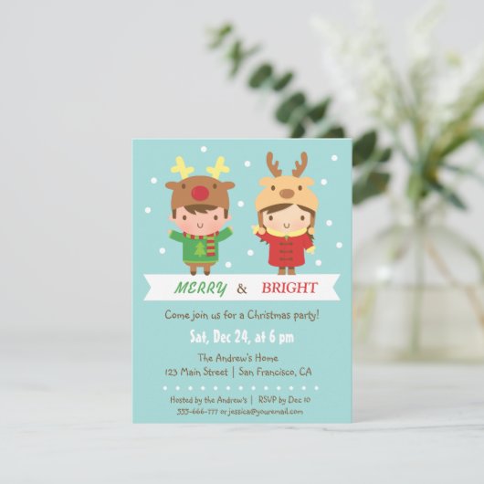 Uitnodigingen voor het Kinder kerstfeest van de re (Staand voorkant)
