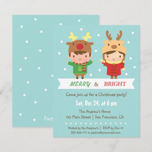 Uitnodigingen voor het Kinder kerstfeest van de re (Voorkant / Achterkant)