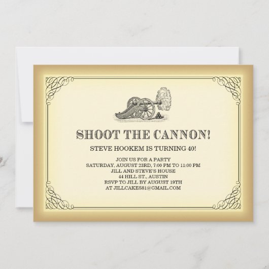 Uitnodigingen voor het 'Shoot the Cannon' feest (Voorkant)