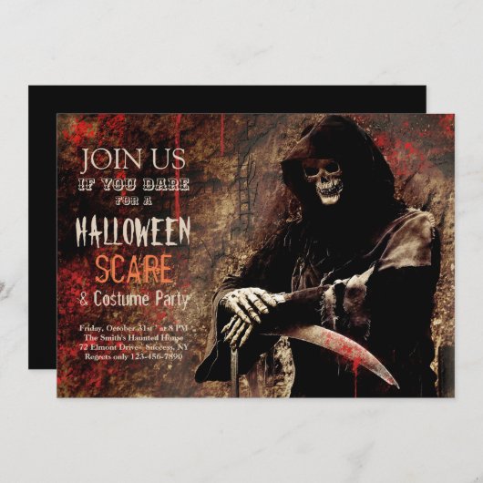 Uitnodigingen voor het Terror Halloween feest (Voorkant / Achterkant)