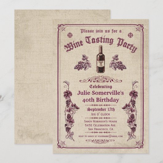 Uitnodigingen voor het testen van wijn (bijtende V (Voorkant / Achterkant)