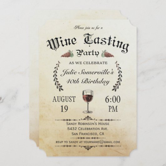 Uitnodigingen voor het testen van wijn () v.1 (Voorkant / Achterkant)