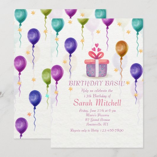 Uitnodigingen voor het verjaardagsfeest (Voorkant / Achterkant)