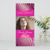 Uitnodigingen voor hete roze zebra/afstudeerfeest (Staand voorkant)