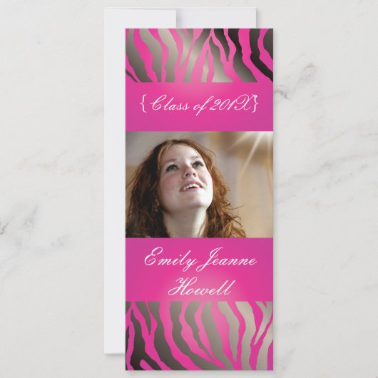 Uitnodigingen voor hete roze zebra/afstudeerfeest (Voorkant)
