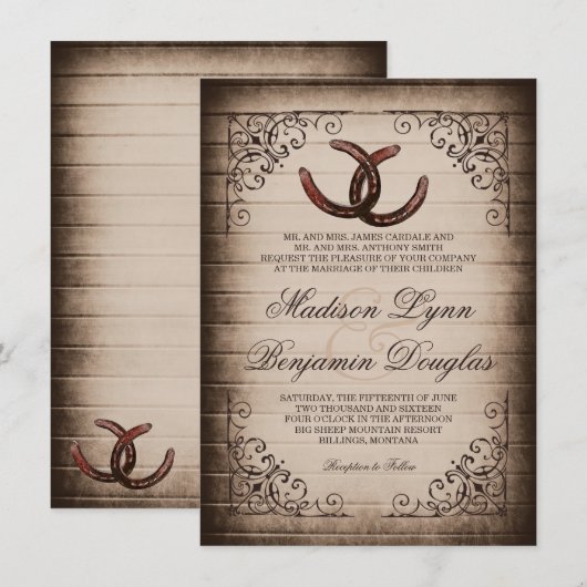 Uitnodigingen voor Hoefijzer van Rustic Country We (Voorkant / Achterkant)