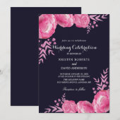 uitnodigingen voor hot roze en zwarte bruiloft (Voorkant / Achterkant)