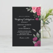 uitnodigingen voor hot roze en zwarte bruiloft (Staand voorkant)