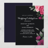 uitnodigingen voor hot roze en zwarte bruiloft (Voorkant / Achterkant)