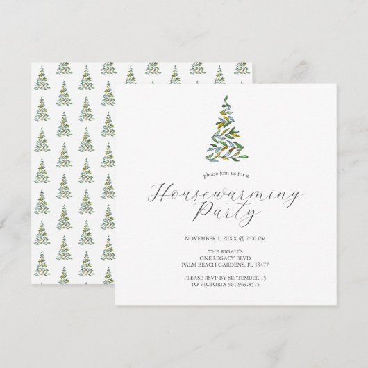 Uitnodigingen voor Housewarmingfeest Minimale Kers (Voorkant / Achterkant)