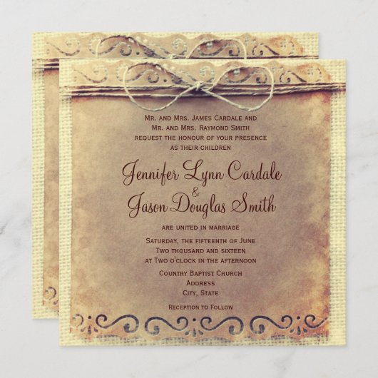 Uitnodigingen voor huwelijk in Rustisch land (Voorkant / Achterkant)
