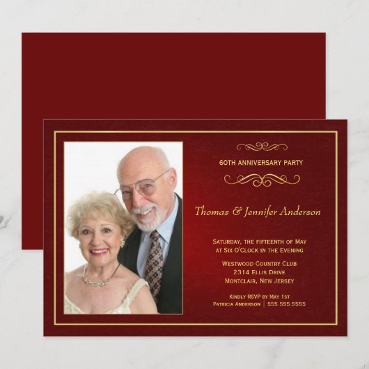 Uitnodigingen voor huwelijksjubileum - 60 jaar get (Voorkant / Achterkant)