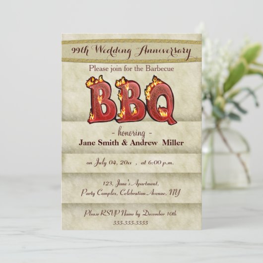 Uitnodigingen voor huwelijksjubileum BBQ-feest (Staand voorkant)