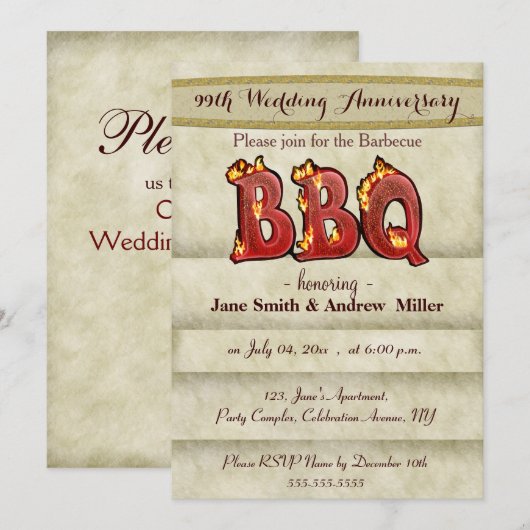 Uitnodigingen voor huwelijksjubileum BBQ-feest (Voorkant / Achterkant)