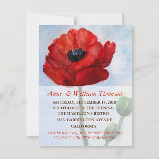 Uitnodigingen voor huwelijksverjaardag, rode klapr (Achterkant)