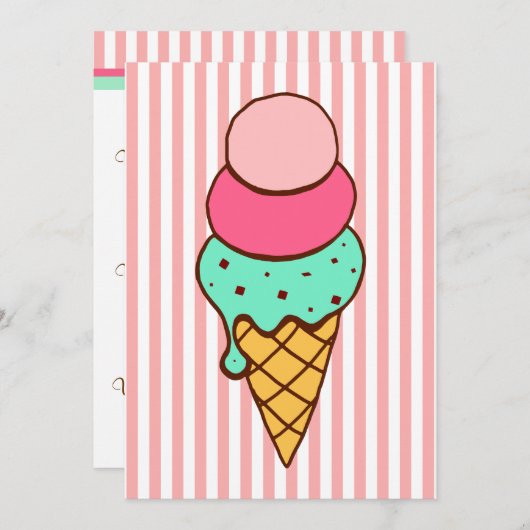 Uitnodigingen voor Ice Cream Cone Party (Voorkant / Achterkant)