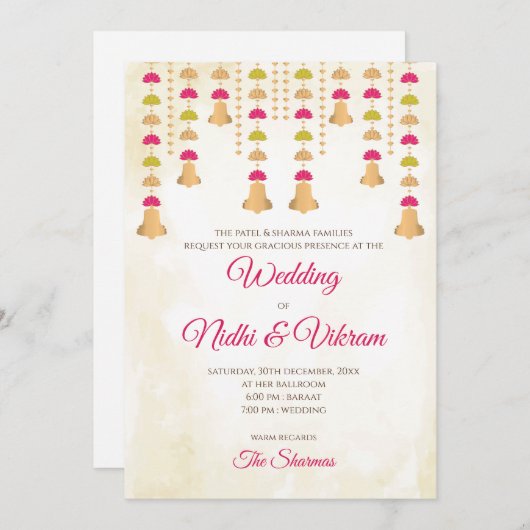 Uitnodigingen voor Indiase bruiloften & Hindoe bru (Voorkant / Achterkant)