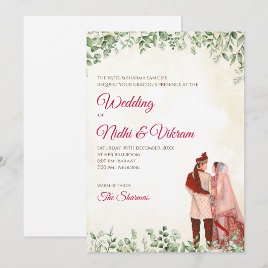 Uitnodigingen voor Indiase bruiloften & uitnodigin (Voorkant / Achterkant)