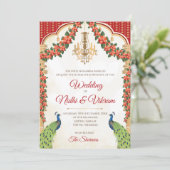 Uitnodigingen voor Indiase pauwen & uitnodigingska (Staand voorkant)