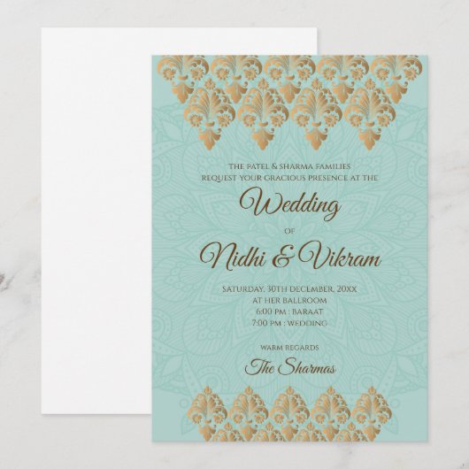 Uitnodigingen voor Indische en hindoe bruiloft (Voorkant / Achterkant)