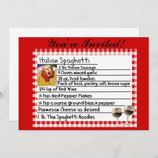 Uitnodigingen voor Italiaanse ontvangstkaart "Spag (Voorkant / Achterkant)