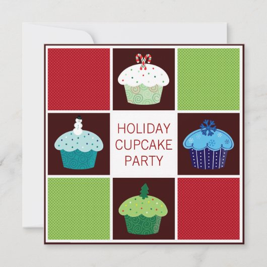 Uitnodigingen voor jaarlijkse kerstcupcakefeestjes (Voorkant)