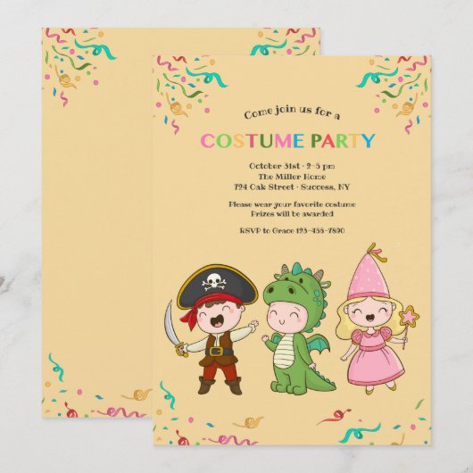 Uitnodigingen voor jeugdkostuums (Voorkant / Achterkant)