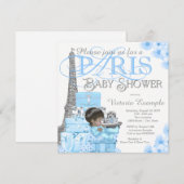 Uitnodigingen voor jongens Paris baby shower (Voorkant / Achterkant)