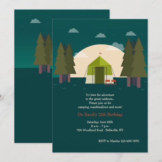 Uitnodigingen voor kamperen (Voorkant / Achterkant)