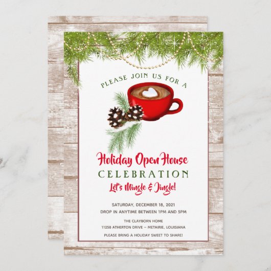Uitnodigingen voor Kerst Open Huis, Kerstfeest (Voorkant / Achterkant)