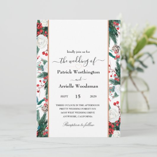 Uitnodigingen voor kerstbruiloft (Staand voorkant)