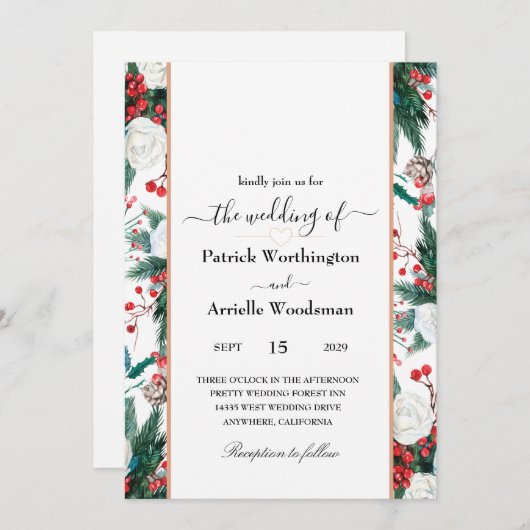 Uitnodigingen voor kerstbruiloft (Voorkant / Achterkant)