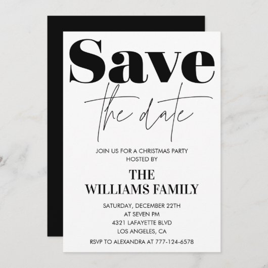 Uitnodigingen voor kerstfeest Bewaar de datum Zwar (Voorkant / Achterkant)