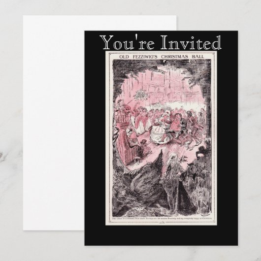 Uitnodigingen voor kerstfeest in het oude Fezziwig (Voorkant / Achterkant)