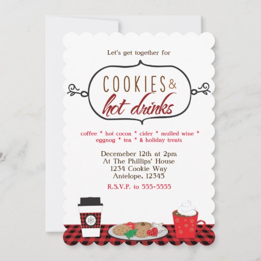 Uitnodigingen voor Kerstfeest met Koekjes & Warme (Voorkant)