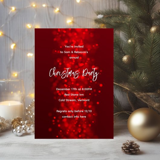 Uitnodigingen voor kerstfeest met sprankelende rod