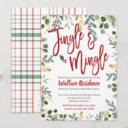 Uitnodigingen voor kerstfeestdagen in Jingle en Mi (Voorkant / Achterkant)